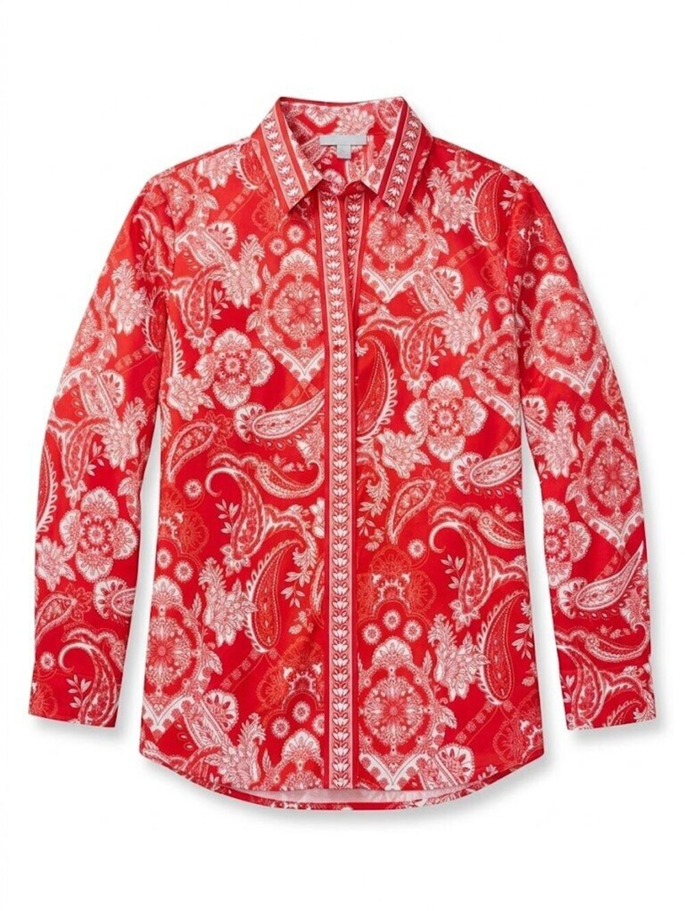Hinson Wu Lizette Rouge Red Paisley Stretch Cotton Button Down XS
